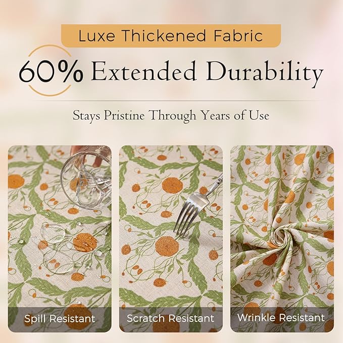 French Linen Tablecloth Rectangular, Vintage Block Print Table Cloth, Waterproof Table Cover for Picnic Dining Party Wedding, Marigold Orange, 63x106''