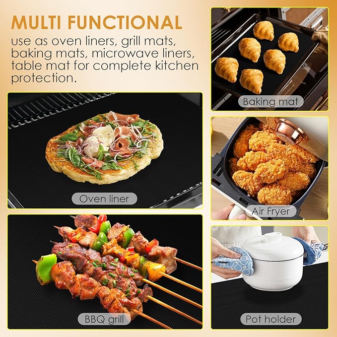 HOTEC 3 Pack Heavy Duty Oven Liners for Bottom of Oven, 17"x25" Large Heat Resistant 500°F Non-Stick Oven Mats, BPA & PFOA Free Dishwasher Safe, Compatible with Electric/Gas/Toaster Ovens & Grill