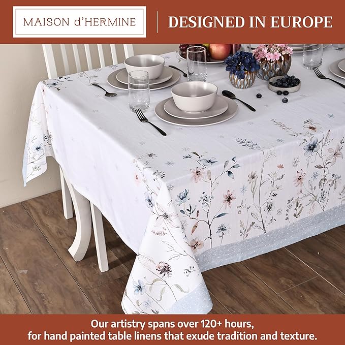 Maison d' Hermine Table Cloth Square Table 100% Cotton 60 x 60 Inches Fall Tablecloth Reusable Everyday Use for Thanksgiving Christmas Decorations Dining Farmhouse Party (Ice Florals)