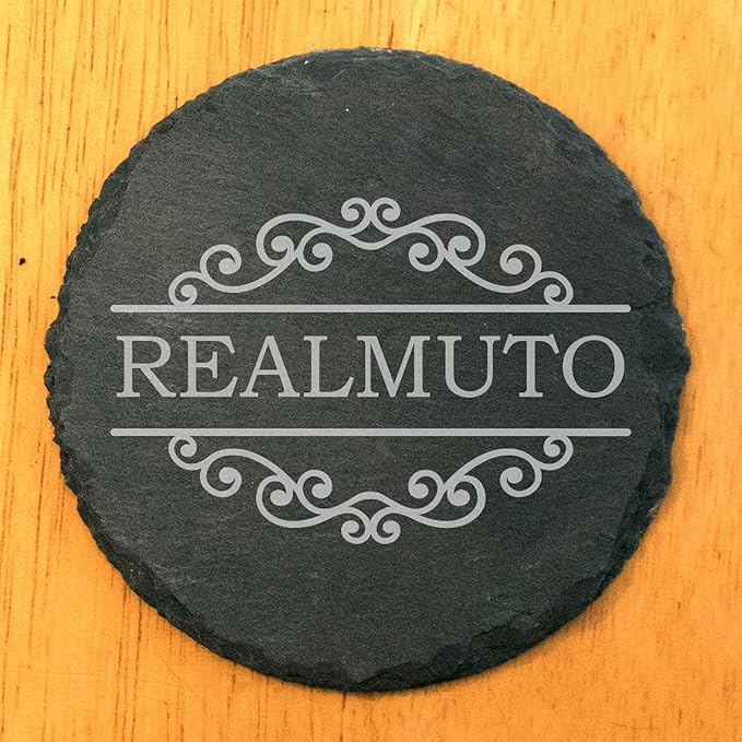 Personalized Monogram Family Coasters, Natural Stone Set, Birthday, Wedding, Customized, Rustic - Round Slate - Set of 8