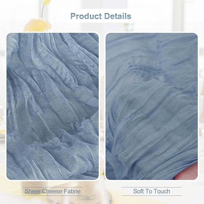 6 Pack Dusty Blue Cheesecloth Table Runner 35x120 Inch 10Ft Rustic Gauze Cheese Cloth Table Runner Sheer Cheesecloth Table Runners for Wedding Party Bridal Shower Decoration