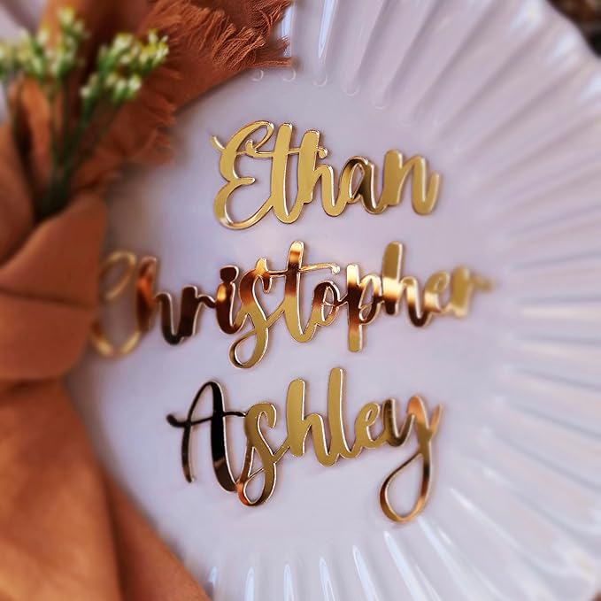 Customized Acrylic Name Tags for Place Setting, Personalized Place Cards for Weddings, Bridal Showers and Events, Cursive Laser Cut Seating Cards
