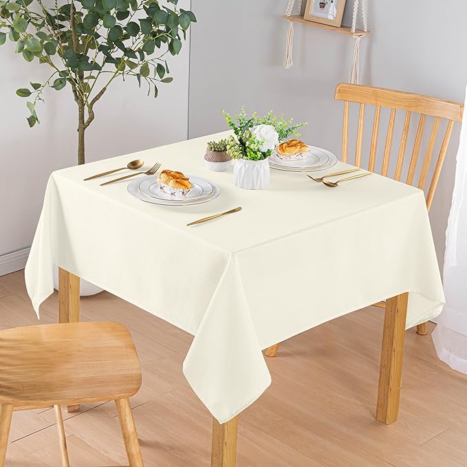 Hiasan 54 X 54 Inch Square Textured Tablecloth - Waterproof Spillproof Antiwrinkle Jacquard Table Cloth for Kitchen and Dining Dinner, Outdoor Picnic, Holiday and Parties, Champagne