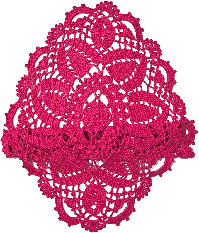 BIBITIME Lace Tablecloth Doily Handmade Crochet Placemat Women Vase Mat Kitchen Table Runner (4PCS- 12 x 22 in, Rose)