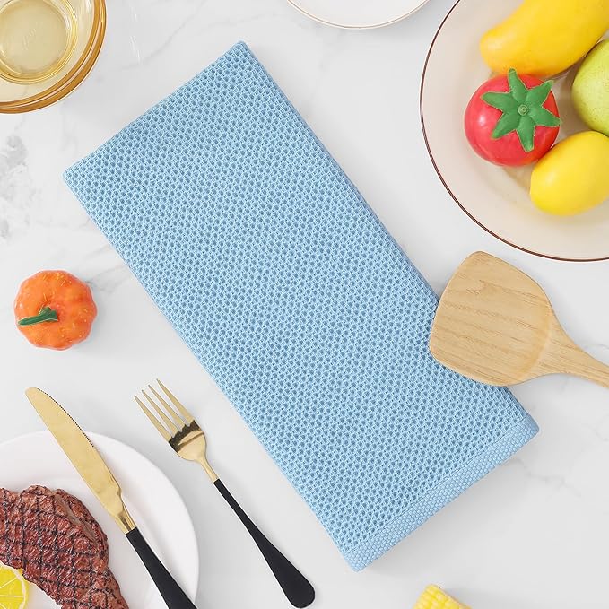 Homaxy 100% Cotton Waffle Weave Kitchen Dish Towels, Ultra Soft Absorbent Quick Drying Cleaning Towel, 13 x 28 Inches, 4-Pack, Sky Blue