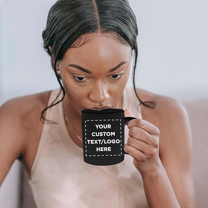 Custom Ceramic Coffee Mugs 11 oz. Set of 50, Personalized Bulk Pack - Coffee cup set, Iced coffee cup, Gaming mug - Black
