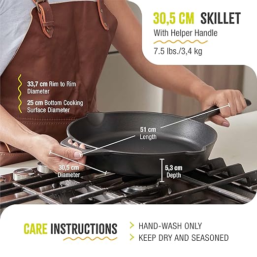 Victoria 12-Inch Day of the Dead La Calaca Cast Iron Skillet, Dia de los Muertos Seasoned Cast Iron Frying Pan with Long Handle, Made in Colombia