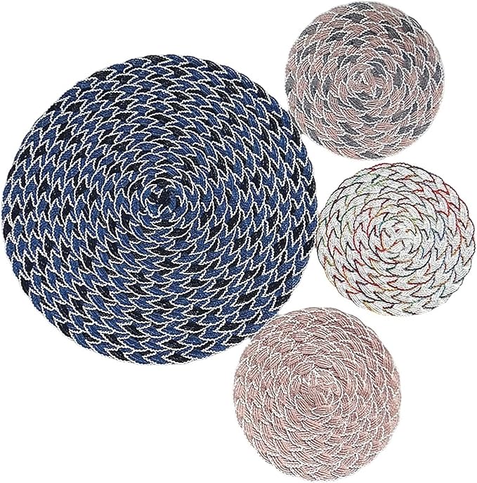 Kitchecn Accessories Nordic Woven Placemats Table Mats Suitable for Holiday Parties Family Gatherings Set De Table(Multi,Round_38CM 6PCS)