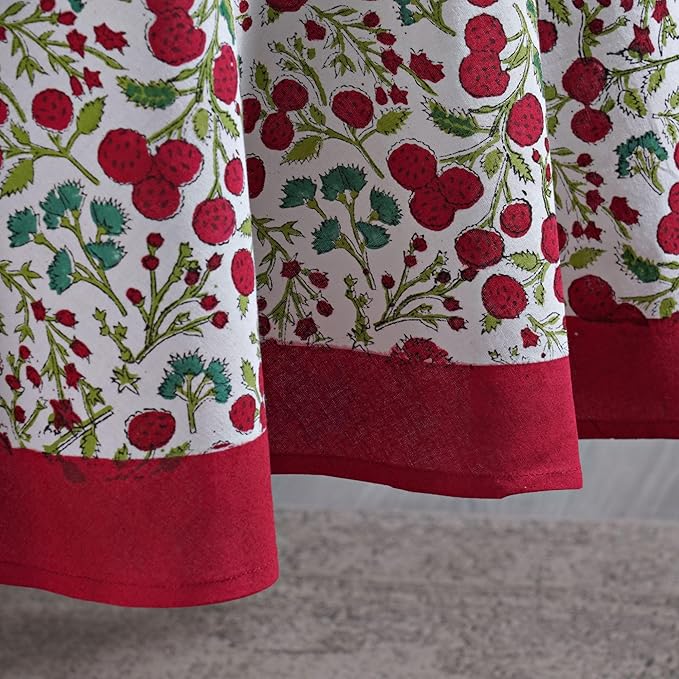 Ridhi Block Print Round Garnet Red Reusable Tablecloth 100% Cotton 110" Inch Decorative Table Cover eveyday Dining, Home, Party, Wedding, Farmhouse Gift for Spring, Easter, Valentine
