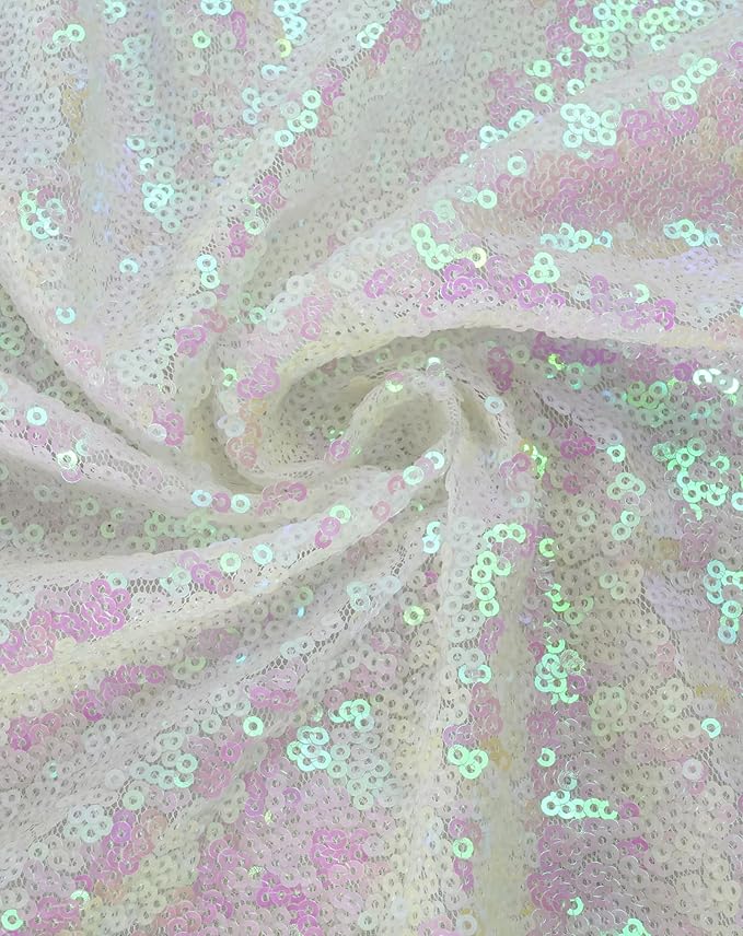 Eternal Beauty White Iridescent Tablecloth, 120 Inch Round Sequin Tablecloth for Party Cake Dessert Table Exhibition Events