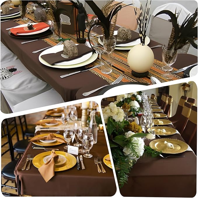 8 Pack Brown Tablecloth 60x102 Inch Rectangle Table Cloth for 6 Foot Rectangle Tables, Wrinkle Resistant Washable Polyester Fabric Rectangular Table Cover for Dining Banquet Wedding Party
