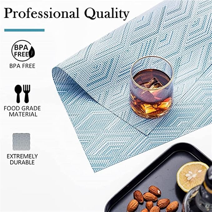 Heat- Placemats Set of 4 Stain Washable PVC Table Mats Kitchen Table mats for Dining Kitchen Table(Rhomb Cream,1pcs 45x30cm)