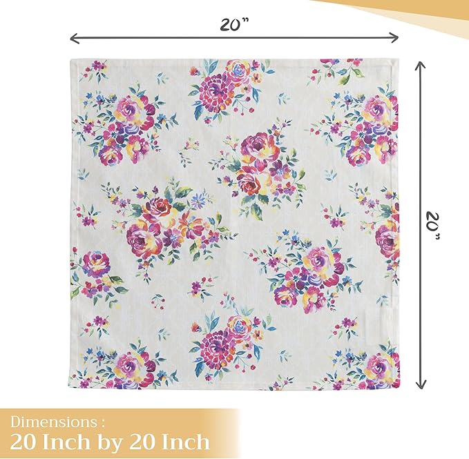 Maison d' Hermine Cloth Napkins Set of 4 100% Cotton Everyday Reusable Square Napkins Cloth Washable Dinner Party Wedding Restaurant Valentines Day Decorations Spring/Summer (Rose Garden, 20" x 20")