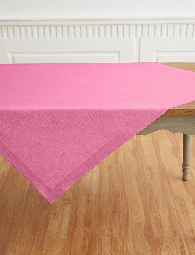 Solino Home Linen Square Tablecloth 52 x 52 Inch - 100% Pure Linen Flamingo Pink Table Throw - Fete, Machine Washable Table Cloth for Valentines, Spring, Easter