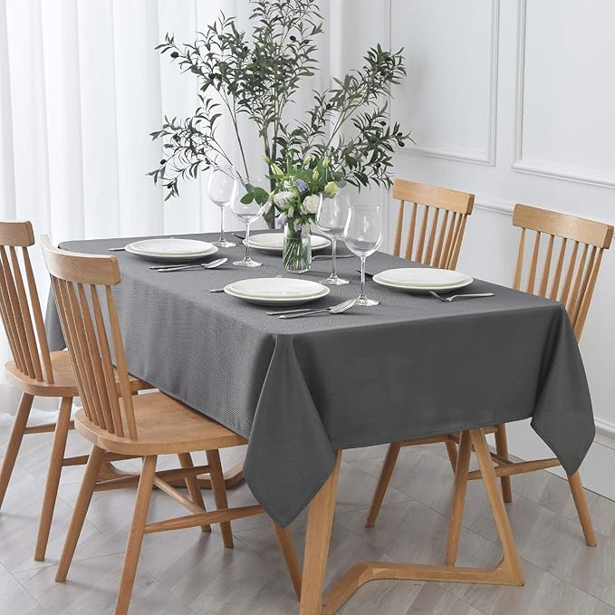 maxmill Textured Tablecloth Water Resistance Antiwrinkle Spill Proof Jacquard Table Cloth, Fabric Table Cover for Buffet Banquet Parties Event Holiday Dinner, Square 70 x 70 Inch, Charcoal