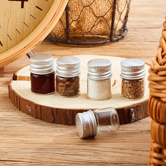 Tessco for you 300 Pcs 5 ml Mini Glass Bottles with Aluminum Cap Tiny Jars Mini Glass Jars Small Clear Vials with Screw Caps Tiny Containers for DIY Craft Storage (Silver)