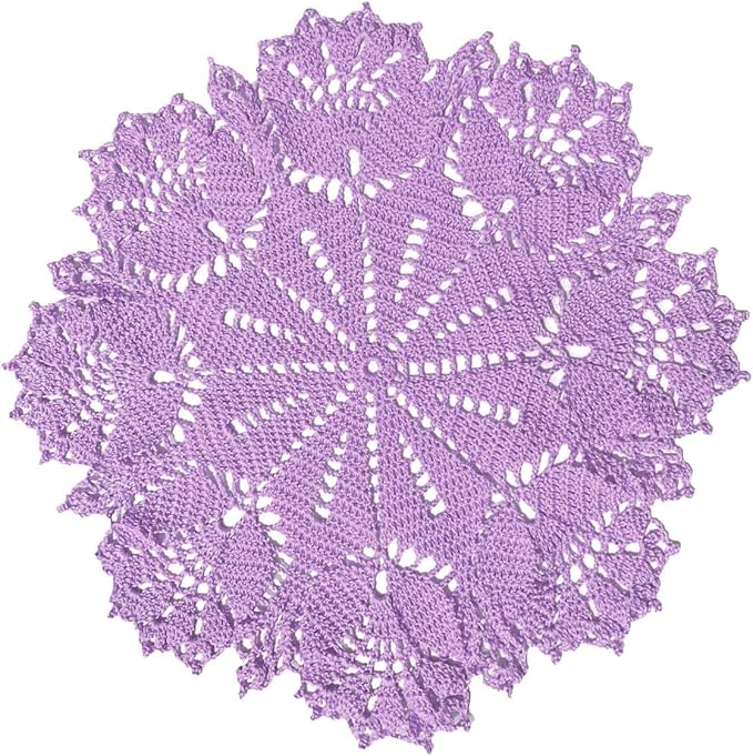 BIBITIME Tulip Flower Doilies Lace Doilies Kitchen Table Doily Mats Tablecloth Handmade Crochet Placemats Vase Dish Plate Mat (1 PC- 15.7 inches- 17.7 inches, Light Purple)