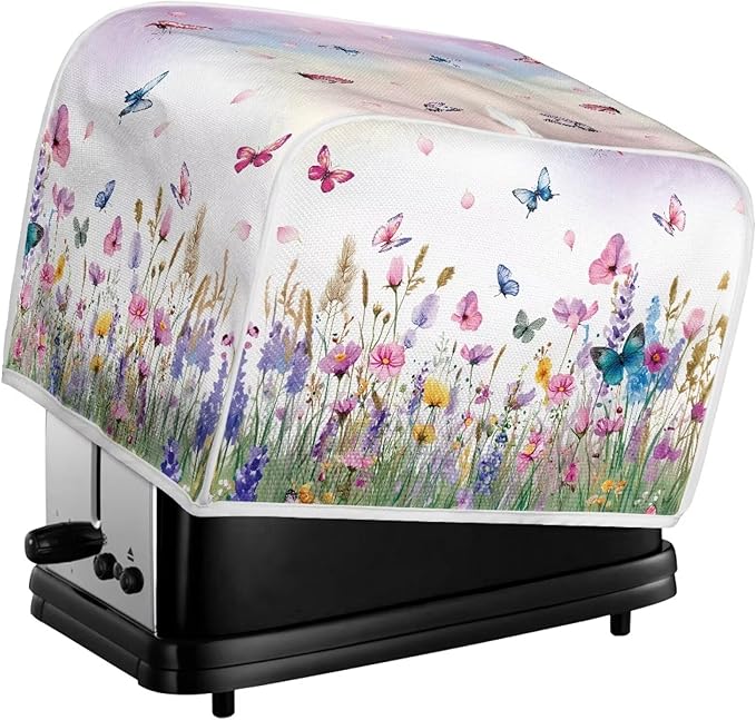 Doojoayie Butterfly Floral Toaster Cover Kitchen Decor Dust Proof Oven Cover 4 Slice Bread Maker Protector Kitchen Toaster Protection