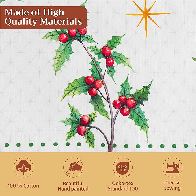 Maison d' Hermine Table Cloth Rectangle Table 100% Cotton 60 x 108 Inches Fall Tablecloth Reusable Everyday Use for Thanksgiving Christmas Decorations Dining Farmhouse Party (Poinsettia Christmas)