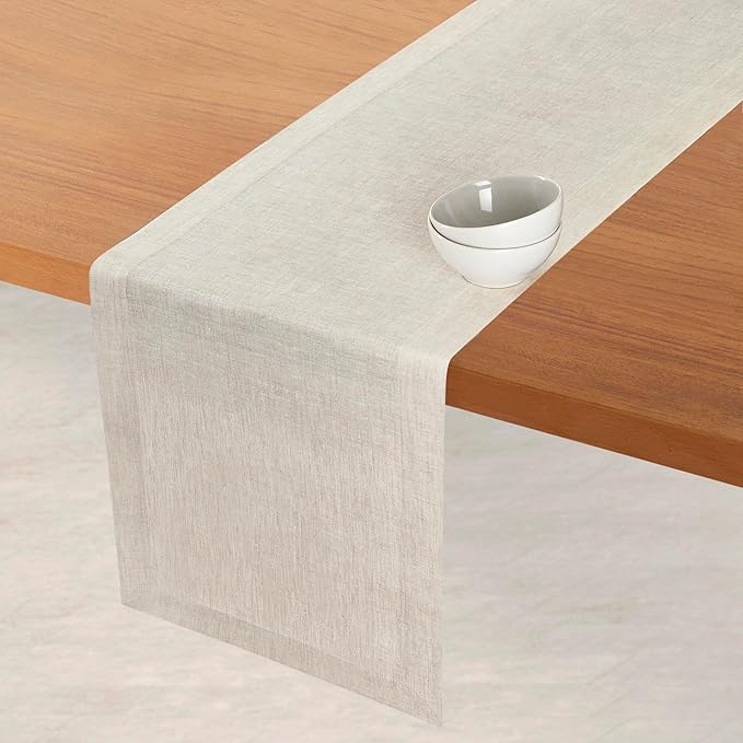 D'Moksha Homes Linen Light Natural Table Runner 108 Inches Long - 100% Pure Linen Dining Table Runner 14 x 108 Inch for Valentines, Spring, Easter - Machine Washable