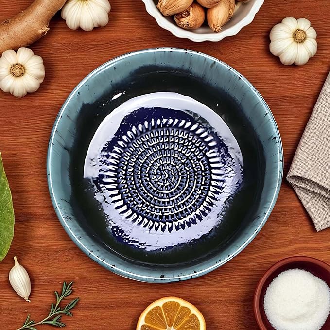 Ceramic Grater Bowl, Garlice Grater Plate, Handmade Ginger Grater, Mincer Bowl for Cheese &Vegetables, Ceramic Decorative Mincer, Hand Dish for Garlic (Cosmos Blue)