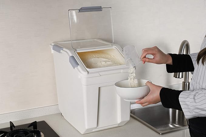EonTone Pack-6 Commercial Flour Storage Container 25 Liters (30 Lb‎) with Lockable Lid Wheels and Measuring Cup BPA-Free Food Dispenser
