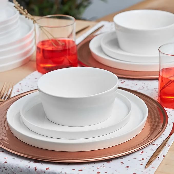 Karaca Salvare 18-Piece Bone China Dinnerware Set for 6 – Dishwasher Safe, Includes Dinner Plates, Side Plates, and Soup Bowls – Elegant White Dinner Set