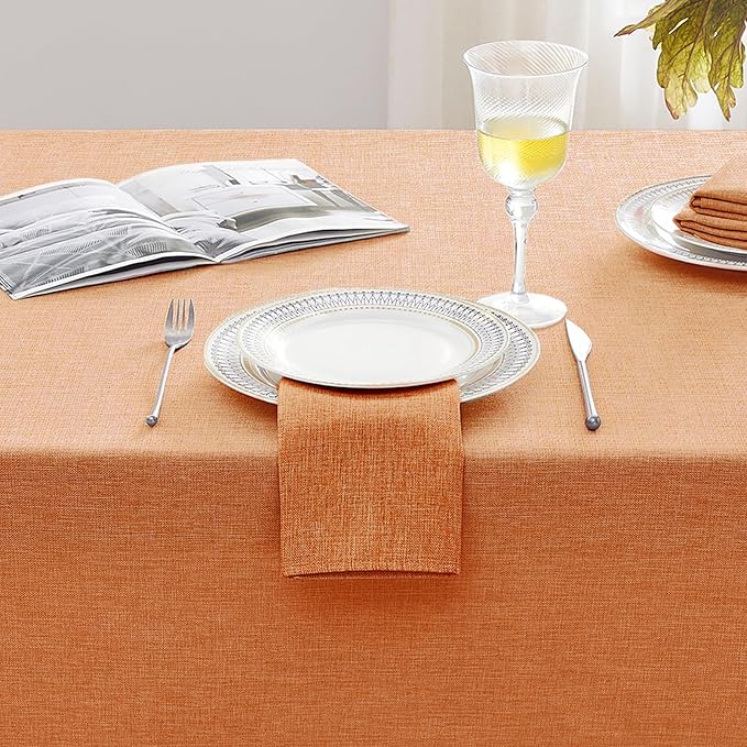 Softalker Fall Linen Textured Rectangle Tablecloth, Waterproof Wipeable Farmhouse Burlap Table Cloth, Stain Resistant Wrinkle Free Table Covers for Kitchen Dining Holiday Party (52 x 70, Orange)