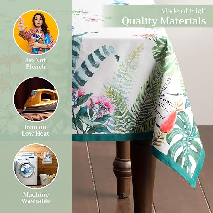 Maison d' Hermine Table Cloth Rectangle Table 100% Cotton 60 x 120 Inches Tablecloth Reusable Decorative for Dining Room Farmhouse Home Valentines Day Decorations Spring Summer - Tropiques