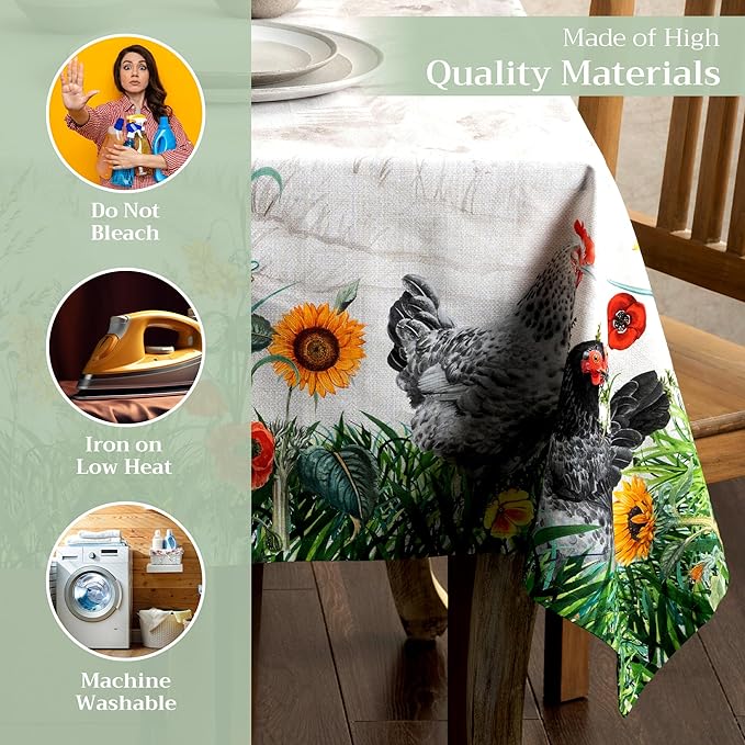 Maison d' Hermine Table Cloth Rectangle Table 100% Cotton 60 x 120 Inches Tablecloth Reusable Decorative for Dining Room Farmhouse Home Valentines Day Decorations Spring Summer - Basse Cour