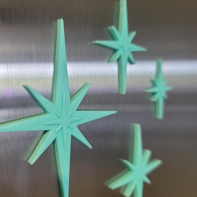 Midcentury Modern Vintage Style Atomic Star Bursts Fridge Magnets Art Refrigerator Kitchen Décor 1960s Retro Stars 50s Home Office MCM (Mint)