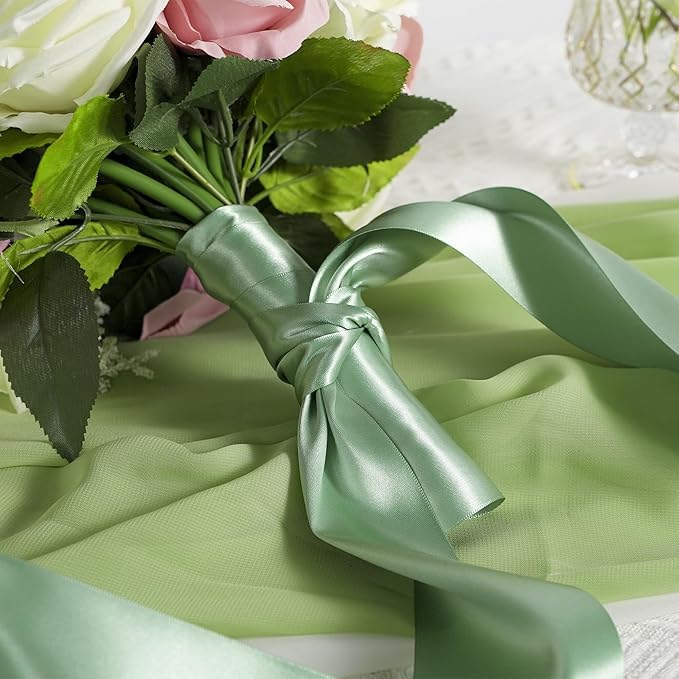 MEEDEE Sage Green Satin Ribbon Lux Double Faced Satin Ribbon by 10 Yards Sage Green Ribbons Sage 3 Inch Ribbons for Wedding, Christmas Tree Decoration, Flower Bouquet, Bow Making