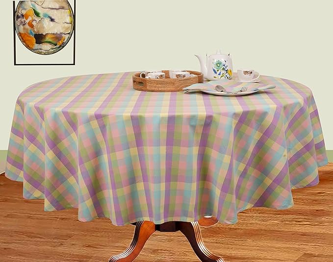 Urban Villa Easter Tablecloth Buffalo Check Table Cloth Tabletop Cover Kitchen Dining Tablecloth 100% Cotton Great Parties Wedding Holiday Dinner Easter Color Round 70 Inches 4-6 Seats Table Cloth