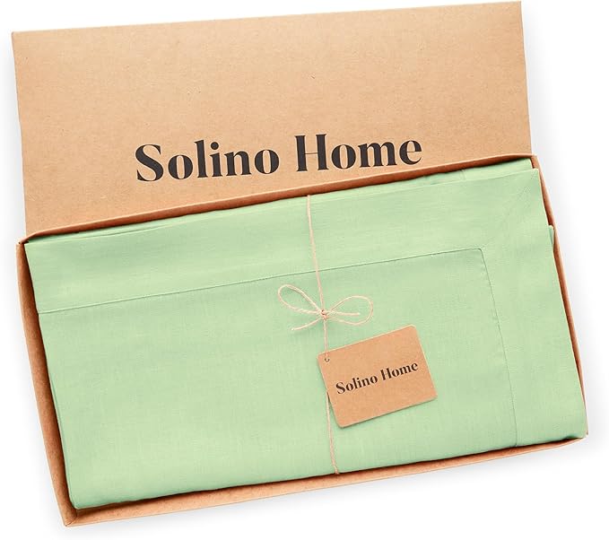 Solino Home Linen Tablecloth for Rectangle Tables 60 x 90 Inch - 100% Pure Linen Pastel Green Table Cloth - Fete, Machine Washable Cloth Tablecloth for Spring, Easter, St Patricks Day