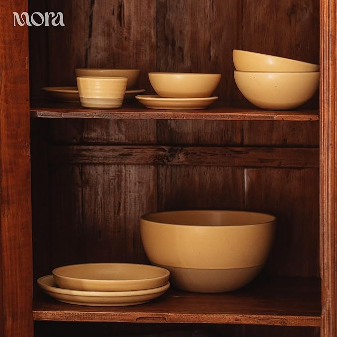 MORA Medium Plates Set of 4, 8.5 inch Ceramic Pottery Salad Plates - Microwave, Oven and Dishwasher Safe - Merrigold