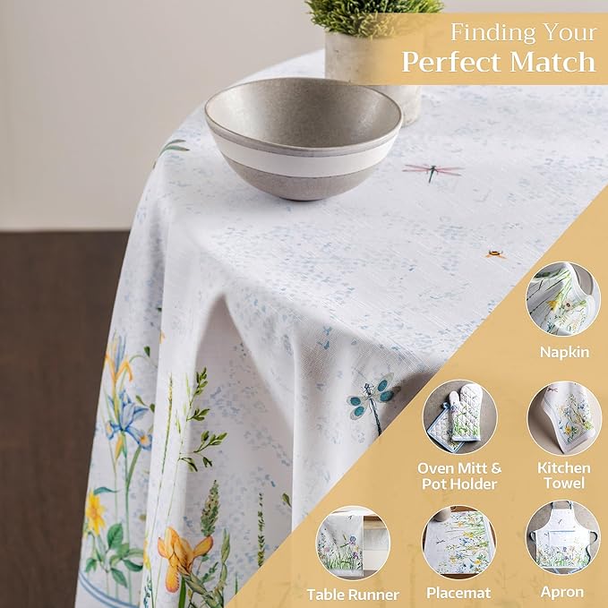 Maison d' Hermine Table Cloth Round Table 100% Cotton 63 Round Inches Tablecloth Reusable Decorative for Dining Room Farmhouse Home Valentines Day Decorations Spring Summer - Fleurs De Mai