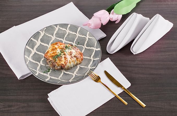 Lightnpro Cotton Euck Dinner Napkins Set of 12, Hemstitched Dinner Cloth Napkins with Metred Corners, Washable and Reusable for Dining, Parties, Weddings, Holiday & Everyday Use - 17x17 Inch White