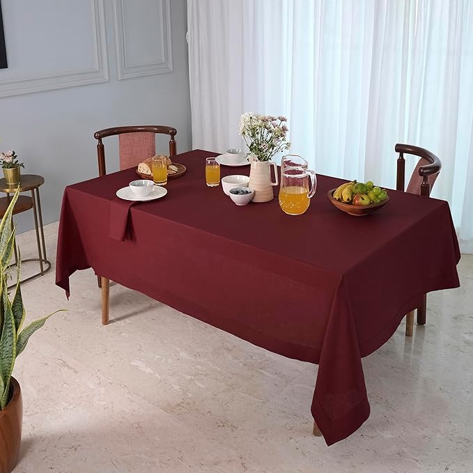 D'Moksha Homes Linen Tablecloth 60 x 120 Inch - 100% Pure Linen Dark Red Table Cloth for Rectangle Tables - Machine Washable Cloth Tablecloth for Valentines, Spring