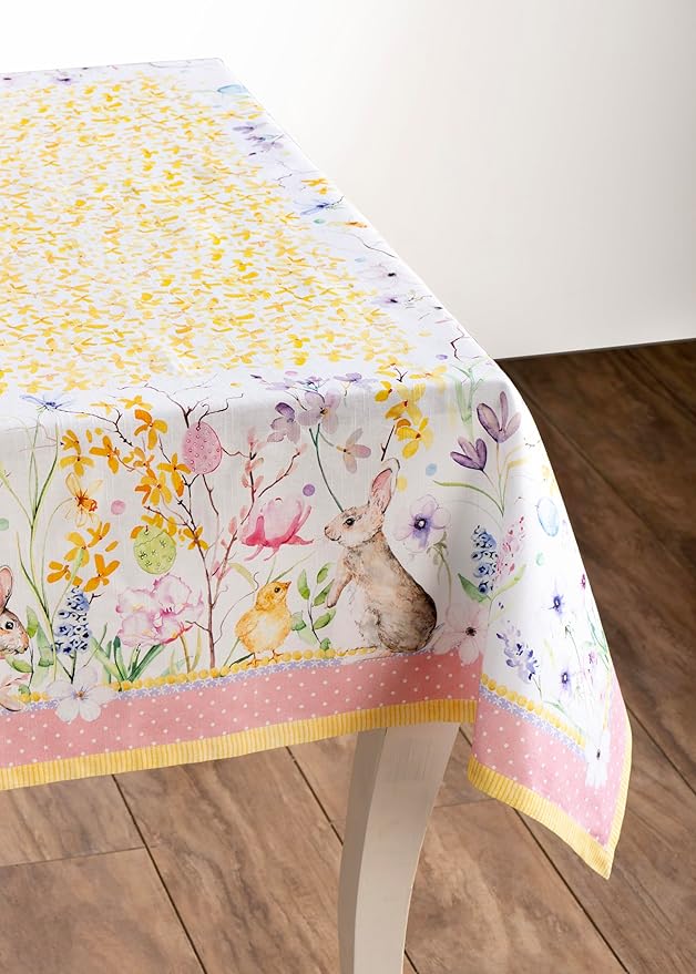 Maison d' Hermine Table Cloth Rectangle Table 100% Cotton 60 x 120 Inches Tablecloth Reusable Decorative for Dining Room Farmhouse Home Valentines Day Decorations Spring Summer - Easter Zest