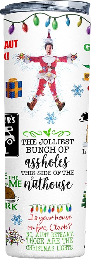 Christmas Vacation Tumbler – Funny Holiday Gift for Men Women Coworkers – Classic 80s Christmas Movie Quotes Inspired Cup – Perfect for Hot Cocoa, Coffee, or Holiday Spirits - 20 Oz