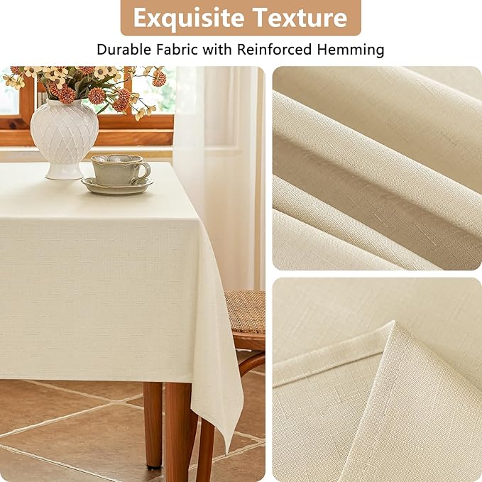 Beige Fabric Rectangle Table Cloth 60 x 120 Inch Faux Linen Textured Water Resistant & Wipeable Rectangular Tablecloth Reusable for Dining Banquet Holiday