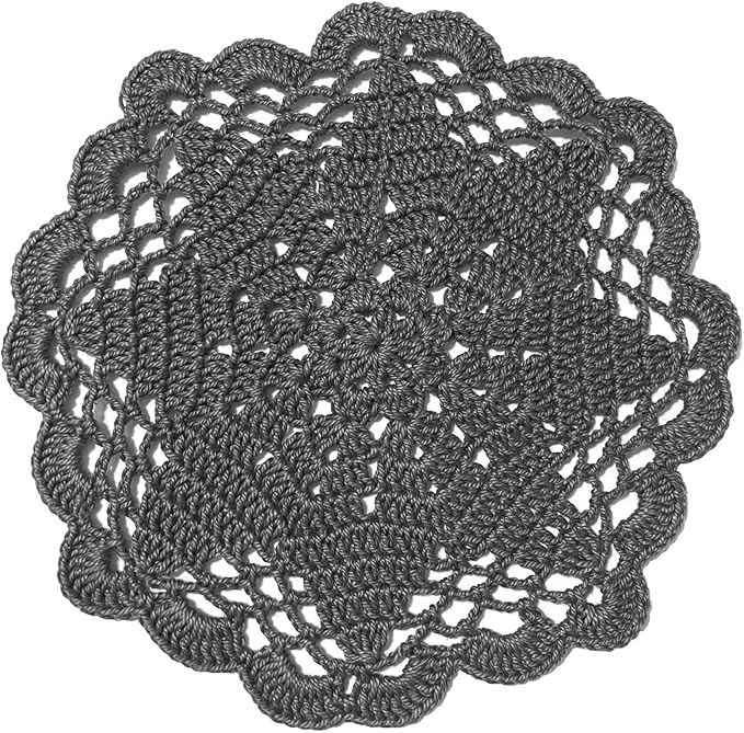 BIBITIME Handmade Crochet Round Lace Doilies Kitchen Table Placemats Wedding Tea Flower Vase Cup Mats (Dark Grey, 6" to 7",Pack of 2PCS)