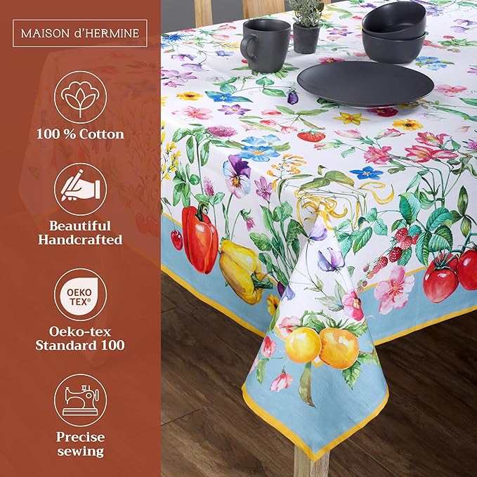 Maison d' Hermine Table Cloth Rectangle Table 100% Cotton 54 x 72 Inches Tablecloth Reusable Decorative for Dining Room Farmhouse Home Valentines Day Decorations Spring Summer - Giverny
