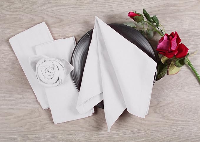 Lightnpro Cotton Euck Dinner Napkins Set of 12, Hemstitched Dinner Cloth Napkins with Metred Corners, Washable and Reusable for Dining, Parties, Weddings, Holiday & Everyday Use - 17x17 Inch White