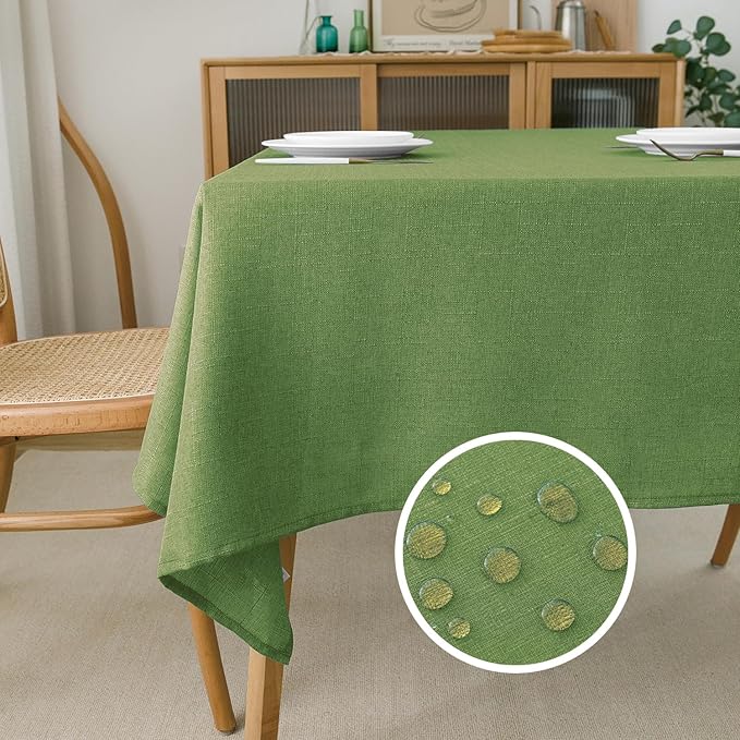 NLMUVW Olive Green Linen Tablecloth Rectangle Water Resistant Textured Natural Table Cloth Farmhouse Table Cover for Kitchen Dining Coffee, 54 x 120 Inch