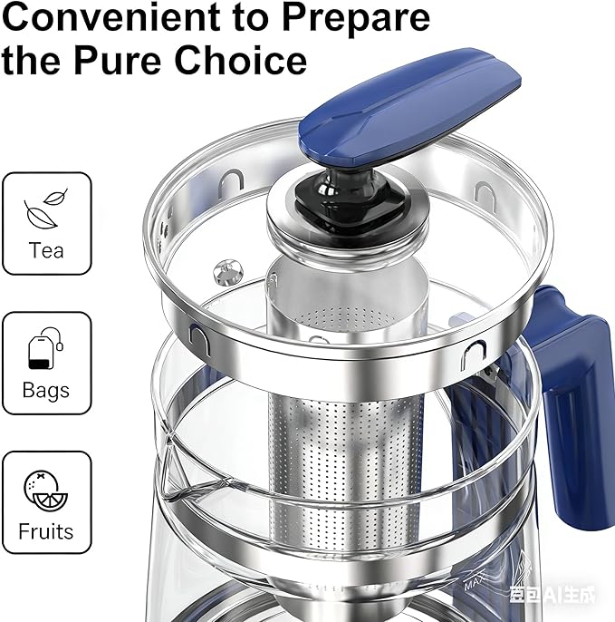 1200w Electric Kettle, 1.5L Borosilicate Glass tea kettle, Hot water kettle electric for Coffee or Tea, BPA Free, Auto Shut-Off, Stainless Steel, Fast Boil, Blue