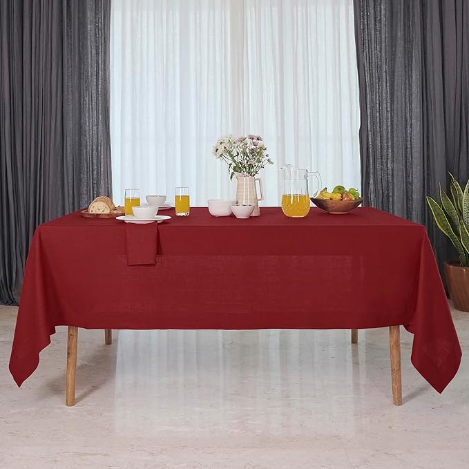 D'Moksha Homes Red Linen Tablecloth 54 x 72 Inch - 100% Pure Linen Tablecloth for Rectangle Tables - Machine Washable Table Cloth for Valentines, Spring