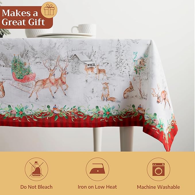 Maison d' Hermine Table Cloth Rectangle Table 100% Cotton 70 x 120 Inches Fall Tablecloth Reusable Everyday Use for Thanksgiving Christmas Decorations Dining Farmhouse Party (Christmas Tradition)