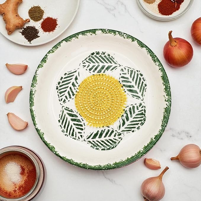 Ceramic Grater Bowl, Garlice Grater Plate, Handmade Ginger Grater, Mincer Bowl for Cheese &Vegetables, Ceramic Decorative Mincer, Hand Dish for Garlic (Tropical Green)