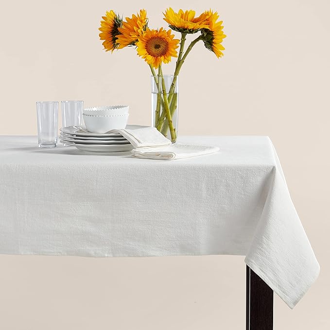 Caldo Rectangle Linen Tablecloth (Natural White)